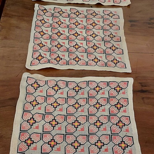 Set of three handmade vintage embroidered table linens like new