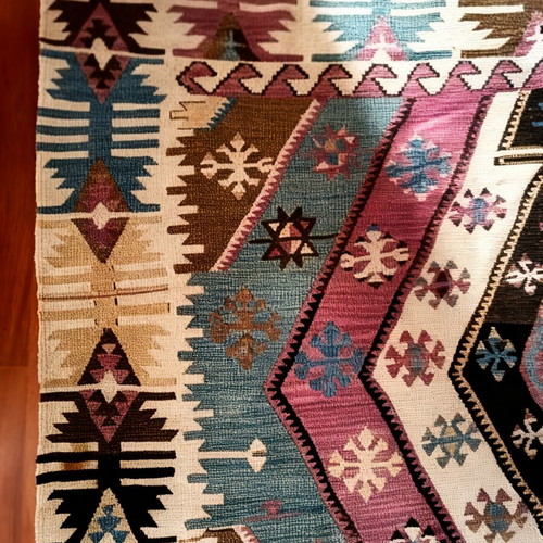 Antique Kilim rug handmade, Turkish, late 19th century, used