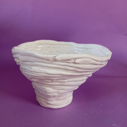 Handmade ceramic fruit bowl white glazed, like new