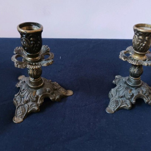Bronze candlesticks used, set of 2, 12 cm height