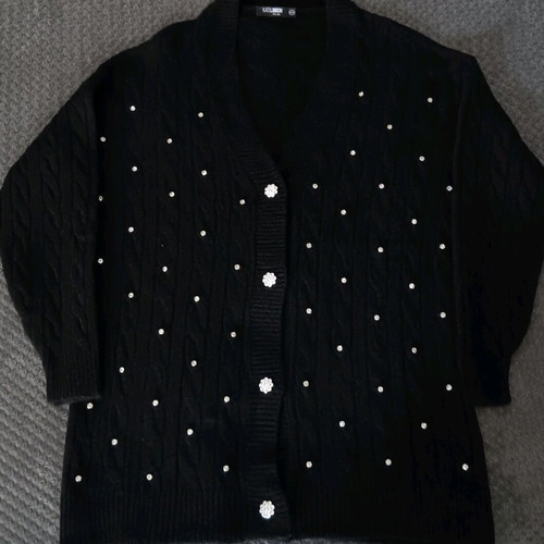 Kate London cardigan like new, black with cable knit and rhinestones