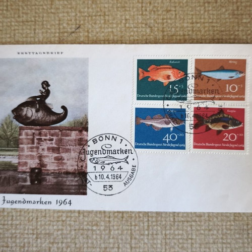 FDC German First Day Cover 1964 with Fish Theme, like new