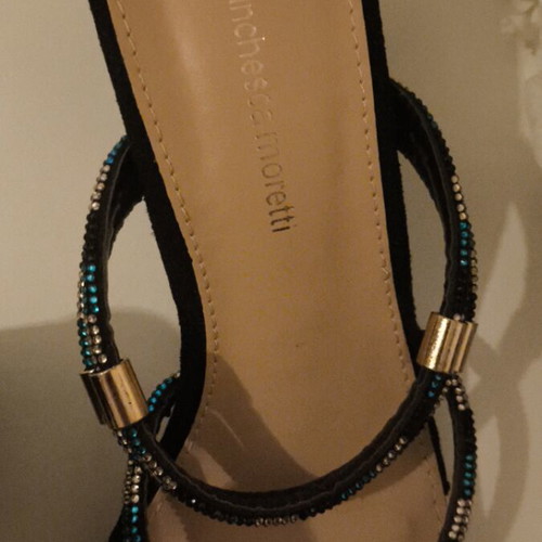 Francesca Moretti sandals new, medium heel, black and gold