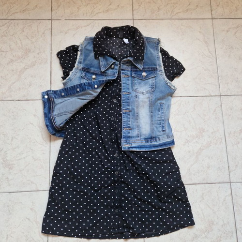 H&M mini button-up dress, black with white hearts