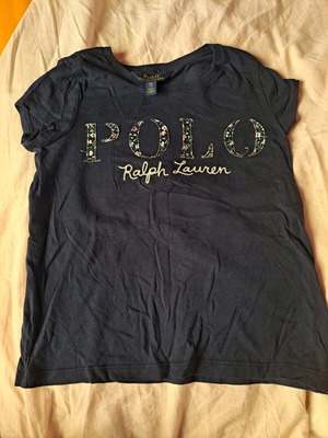 Polo kids t shirt dark blue with letters and flowers, very breathable fabric