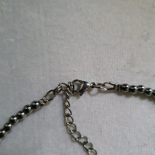 Beaded necklace with natural silver hematite and pink glass pearls, new