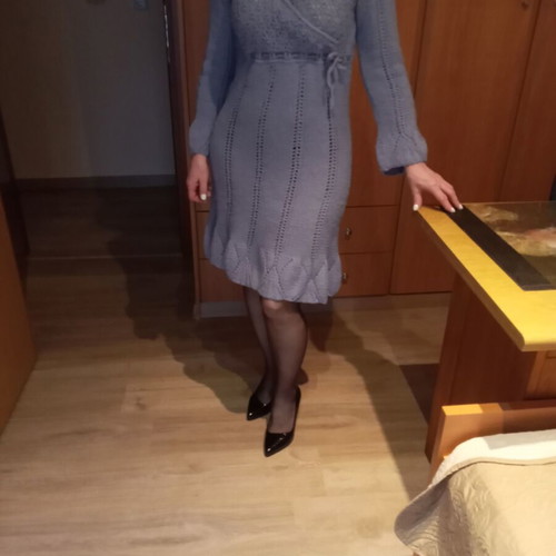Midi wrap dress used, blue, handmade
