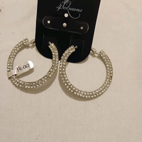 Earrings large hoop rhinestone new silver