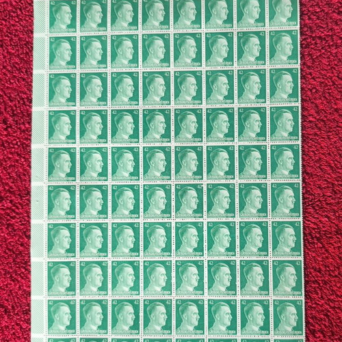 Germany Third Reich Complete Sheet of 80 Stamps 42 Pfennig Like New