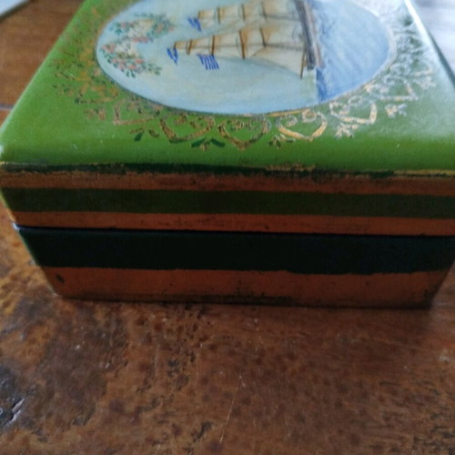 Wooden box with hand-painted Greek sailboat, like new