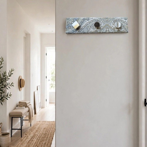 Ethnic wall hanger with ceramic and wood, new, 45x15 cm