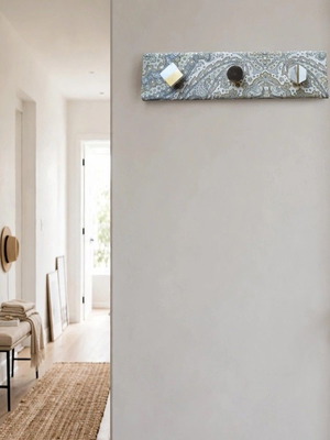 Ethnic wall hanger with ceramic and wood, new, 45x15 cm