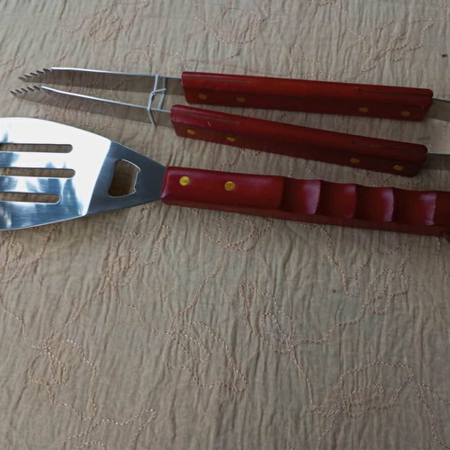 Amstel barbecue and grilling set stainless steel with wooden handles new