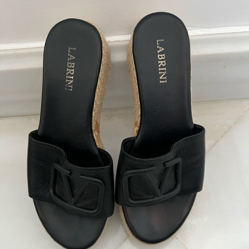 Labrini leather espadrille slippers size 37 like new, black