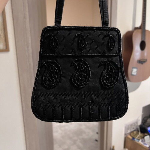 Vintage black handmade handbag with beads, like new