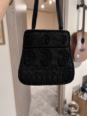 Vintage black handmade handbag with beads, like new
