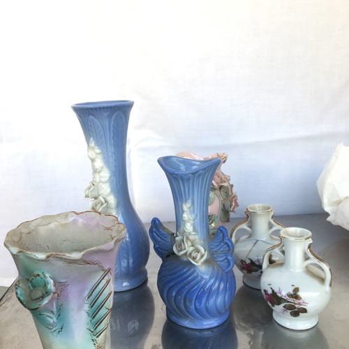 Set of 8 small ceramic vases used with cracks