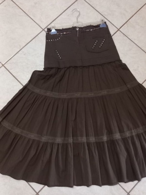 Maxi skirt like new, brown linen with lace and bead details