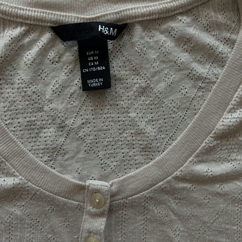 H&M blouse used, light pink with waist tie and textured fabric