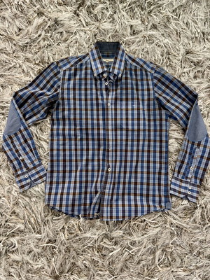 Oxford Company Blue and Brown Plaid Denim Long-Sleeve Shirt Size M Like New