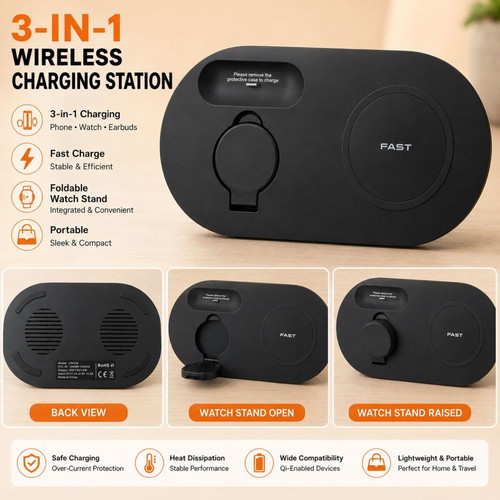 Wireless Charging Stand 3-in-1 CW310 like new, Qi wireless charger