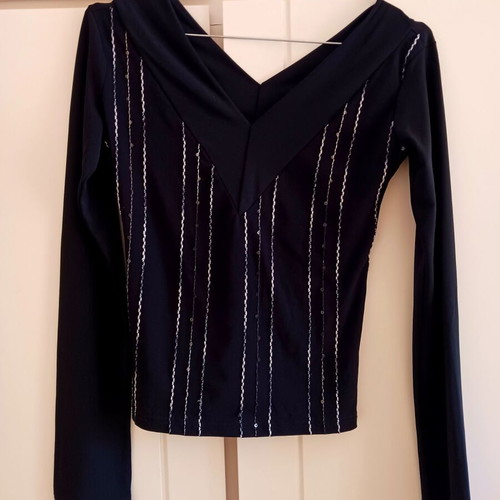 Women's long-sleeve blouse black with silver details size S new
