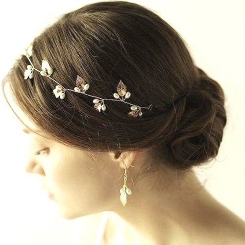 Handmade wedding hair comb gold color with white pearls new