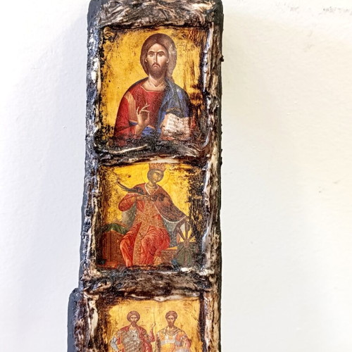 Byzantine icon composition on wood 23x6 cm, new