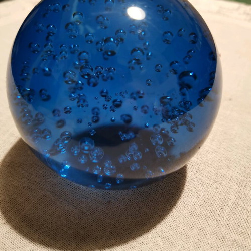 Vintage paperweight used, deep blue with bubbles