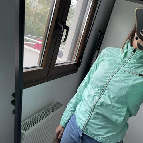 Staff jacket used, thin, turquoise, size S