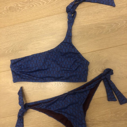 Maaboo bikini set new, dark blue iridescent, one shoulder top