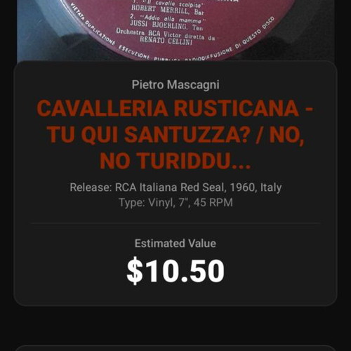 Pietro Mascagni Cavalleria Rusticana vinyl 45 rpm RCA Italiana