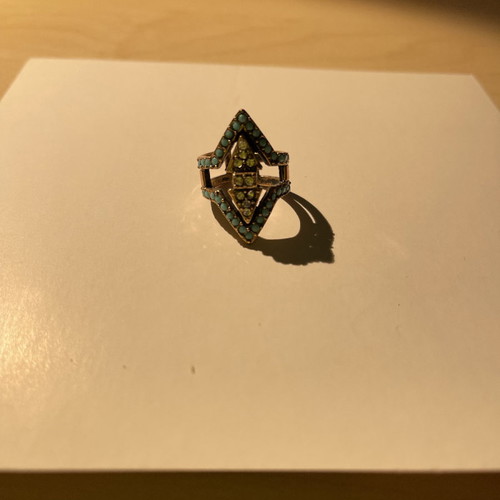 Faux ring used in gold color with turquoise stones and rhinestones