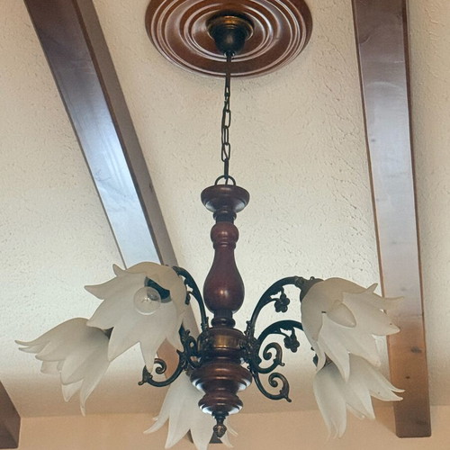 Vintage lighting set of 9 pieces from solid wood and brass like new