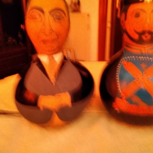 Painted pumpkins used, set of two, height 30x22 cm