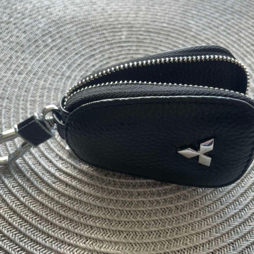 Leather Car Key Case Mitsubishi new, black with metal elements