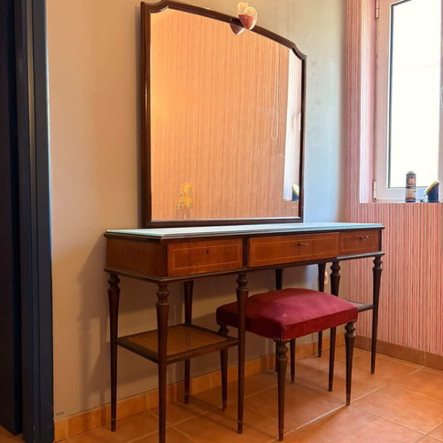 Vintage dressing table used with mirror, stool and two nightstands