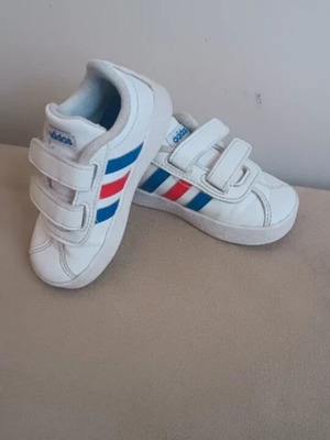 Adidas VL Court 2.0 baby sneakers used, white with blue and red stripes