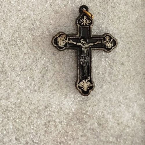 Pack of used old religious icons and crosses with Mount Athos photo