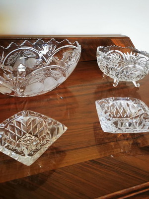 Crystal vase used with decorative bowls and ashtrays