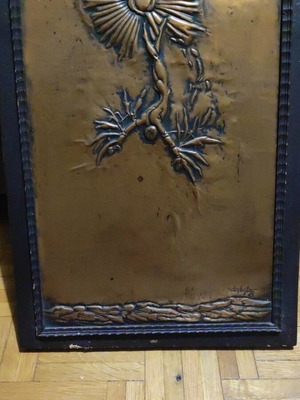 Vintage handmade copper engraving Icarus signed by Tsakiris used