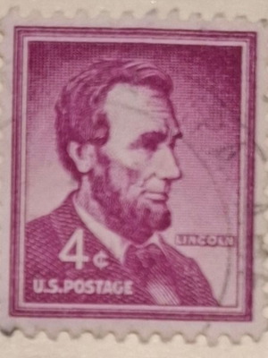 Σφραγίδα US POSTAGE μεταχειρισμένη, σπάνια, μωβ, 4 cents Abraham Lincoln 1954