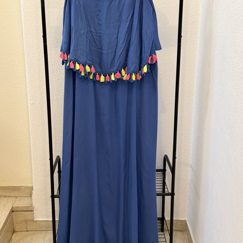 Royal Blue dress with fringes used, fluo colors, light summer fabric