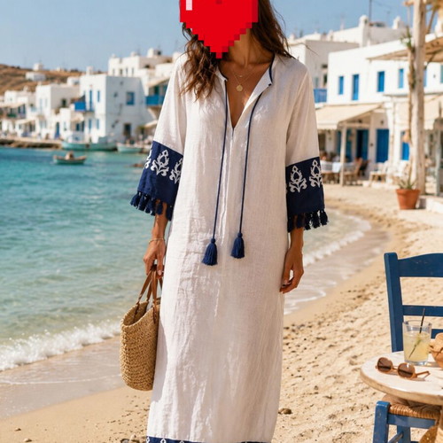 Linen dress Aggel Knitwear used, size S, knitted trim with tassels
