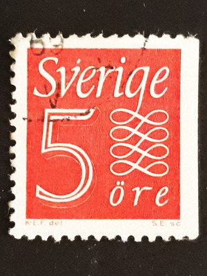 Γραμματόσημο Σουηδίας 1957 5 ore Numeral type (1) κόκκινο, σαν καινούργιο