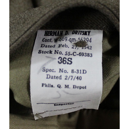 1942 American Military Khaki Artillery NCO Jacket like new