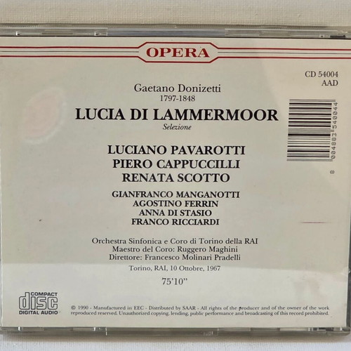 Lucia Di Lammermoor CD used, Donizetti opera with Pavarotti