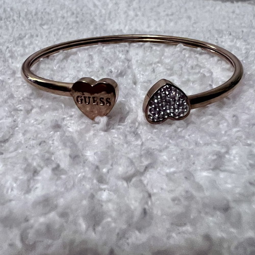 Guess Rose Gold Double Heart Bangle 316L Steel New with Certificate