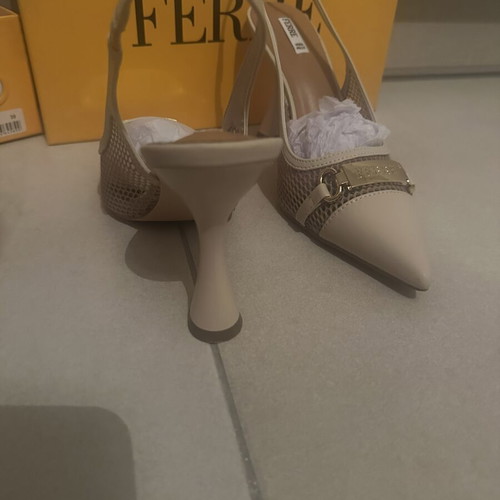 FERRE slingback pumps with mesh and gold buckle, size 39
