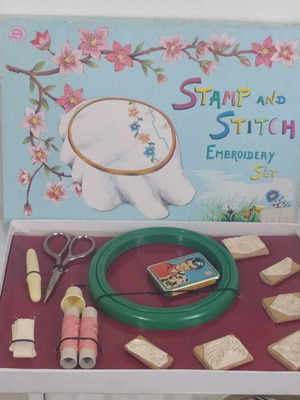 Stamp and Stitch embroidery set new with wooden stamps